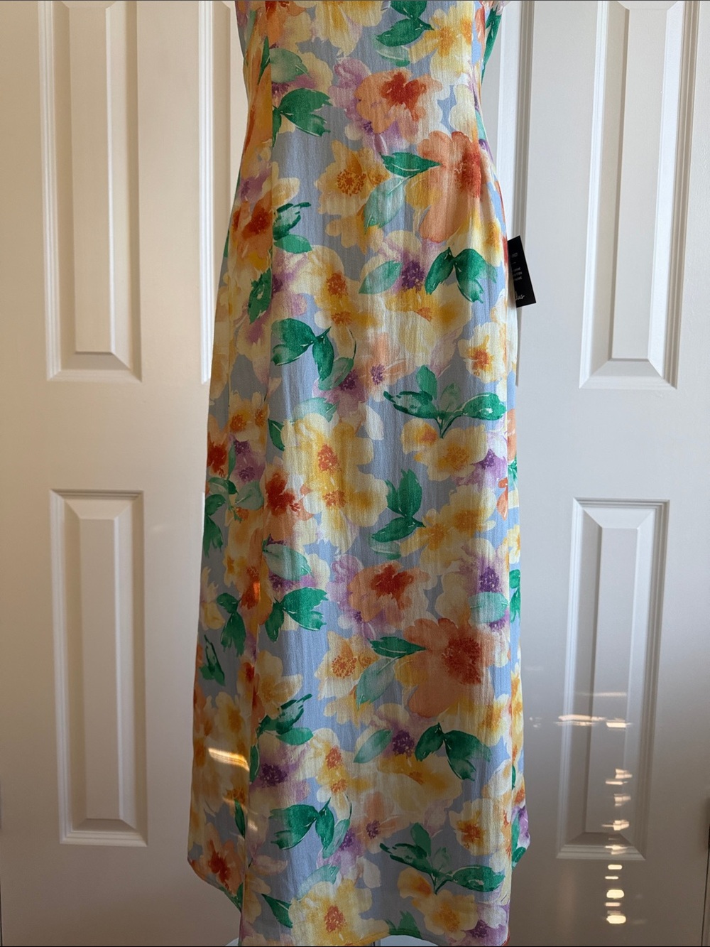 Lulus Countryside Bliss Blue Floral Lace Empire Waist Midi Dress Eyelet Size S - Picture 5 of 13